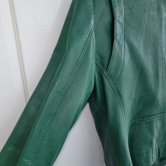 Danier Daria Emerald Green Leather Moto Jacket Size XS - Picture 7 of 13